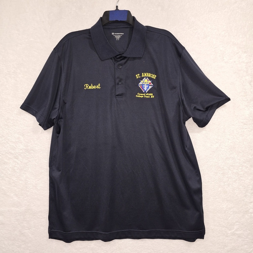 St. Ambrose KofC College Point NY Men's Harriton Navy Blue Polo Shirt‎ Size XL